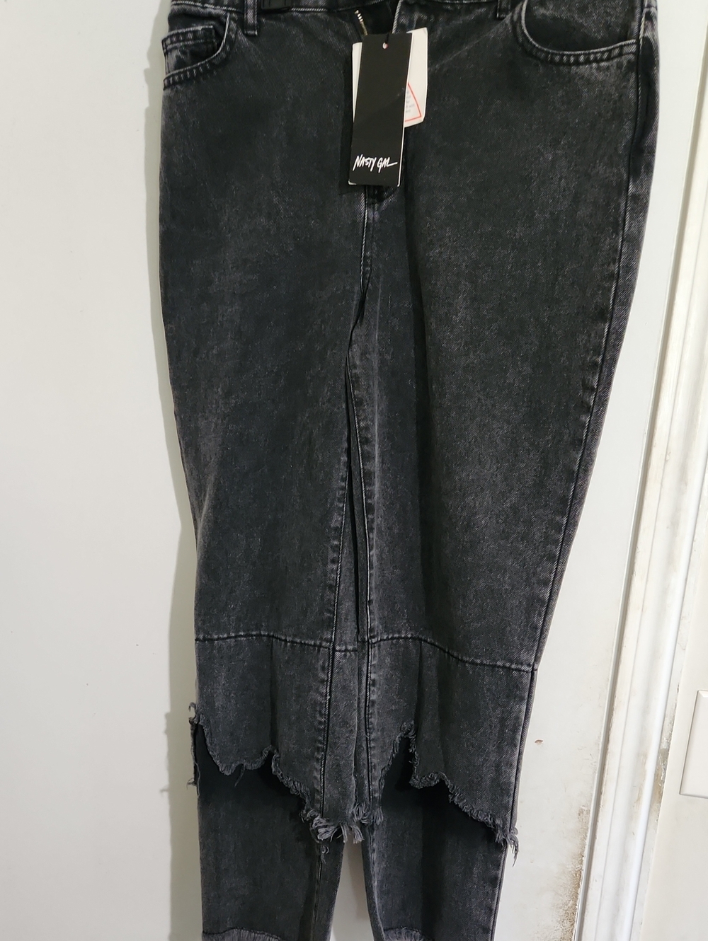 Nasty Gal Black Washed Skinny Jeans with Distressed Hem